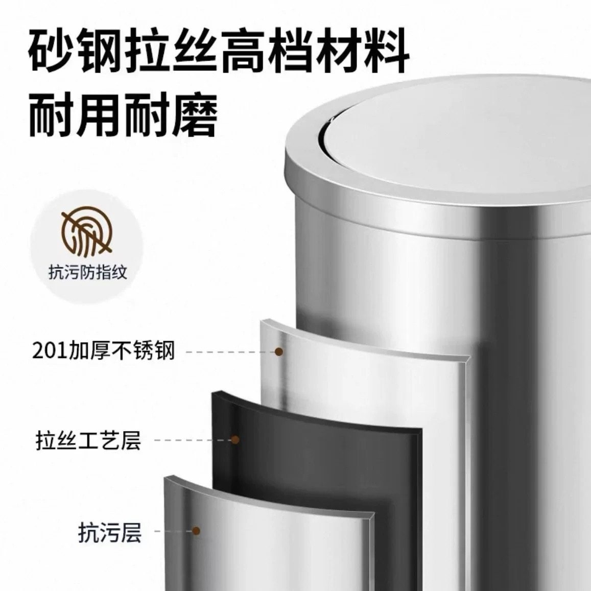 不锈钢垃圾桶户外商场酒店大堂专用果皮箱圆筒方形翻盖带内桶包邮