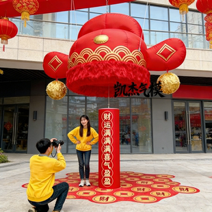 大型定制充气官帽财神帽气模仿真吊挂外墙景区新年美陈饰互动打卡