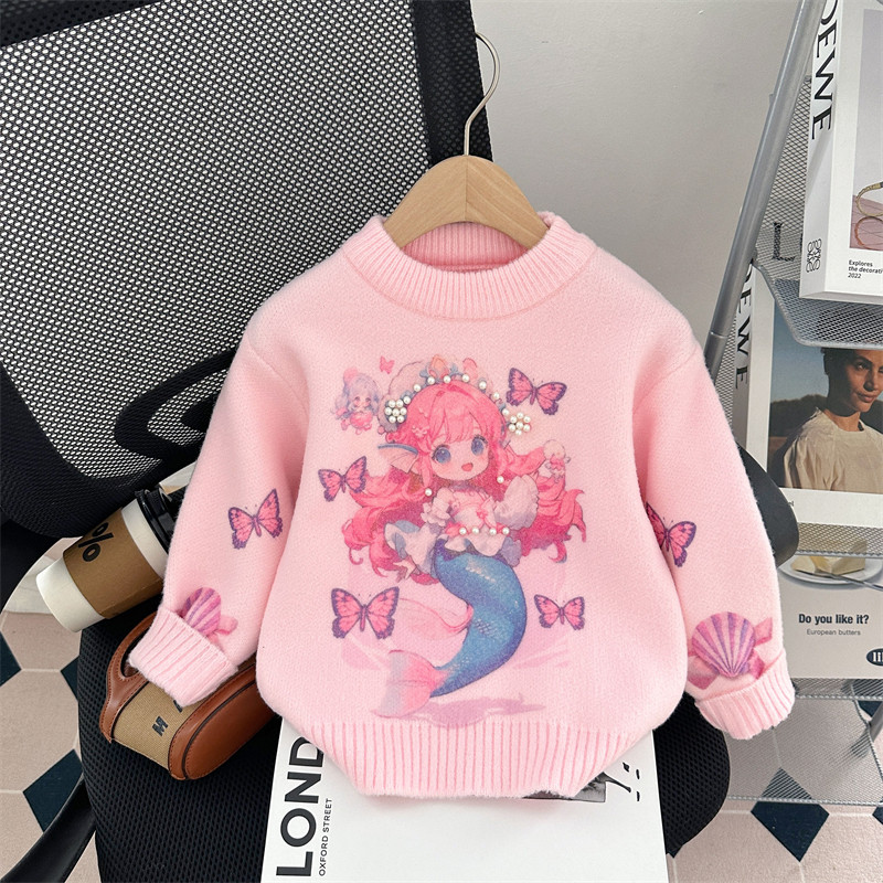 女童毛衣秋冬2025新款加厚水貂绒中大童打底衫儿童针织衫加绒冬装