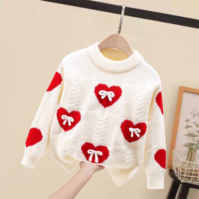 女童毛衣冬季加厚2025新款儿童针织衫中大童白色线衣加绒打底上衣