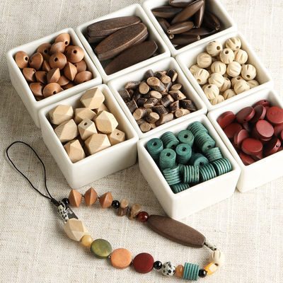【巧豆】复古木珠原木菱形珠飞碟散珠手机链项链串珠diy配件材料