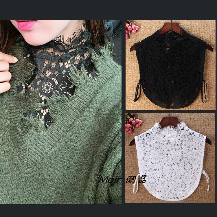 蕾丝领子2026韩版新款领口装饰卫衣毛衣百搭黑白色假领打底衫女装