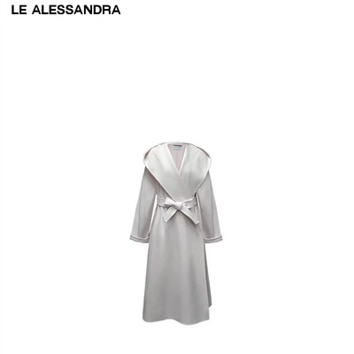 LE ALESSANDRA 羊毛皮标睡袍大翻领收腰毛呢大外套