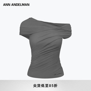 设计师ANN ANDELMAN 2025夏季新款不规则领上衣不对称丽裁褶皱T