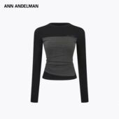 ANDELMAN 长袖 t恤修身 设计师ANN 可外穿内搭撞色假两件毛织打底衫