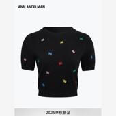 设计师ANN t恤 女2025新款 ANDELMAN 初秋穿搭五彩刺绣针织短袖