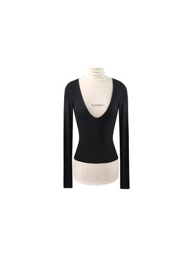 LE ALESSANDRA 秋冬黑白撞色高领假两件羊毛长袖内搭