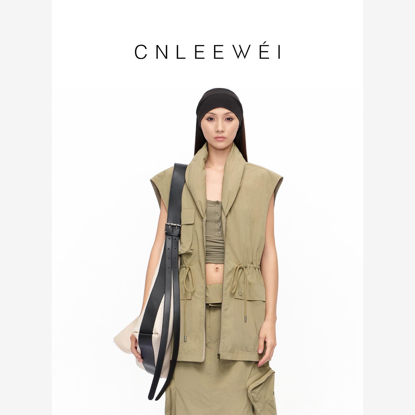 无袖翻领工装口袋马甲外套