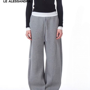 LE ALESSANDRA 棉质拼接瑜伽弯刀运动裤松紧腰长裤女