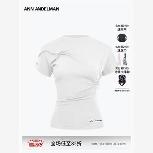 设计师ANN ANDELMAN 2025夏季新款修身短袖 圆领扭扭折叠T恤