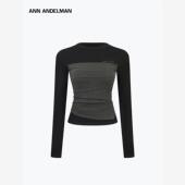 设计师ANN 内搭撞色假两件毛织打底衫 ANDELMAN秋冬长袖 t恤女修身