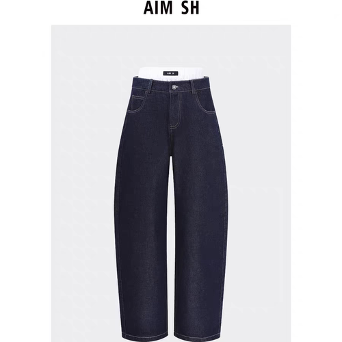 【新品】AIM SH女士 原牛双腰弯刀裤牛仔裤阔腿宽松长裤