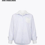 衬衫 设计师ANN ANDELMAN长袖 女真两件双面叠穿宽松条纹纯色衬衣