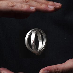925银戒指 道家乾坤圈双环戒指九字真言指环北斗七星阵复古中国风