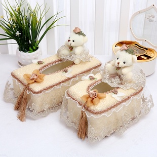 抽纸盒简约蕾丝欧式 现代中式 纸抽创意家居餐巾纸盒客厅纸巾盒布艺