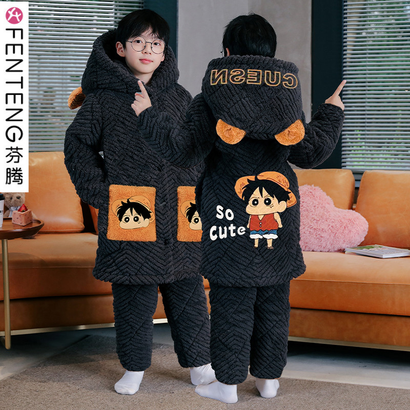 儿童睡衣男大童冬季加厚加绒套装
