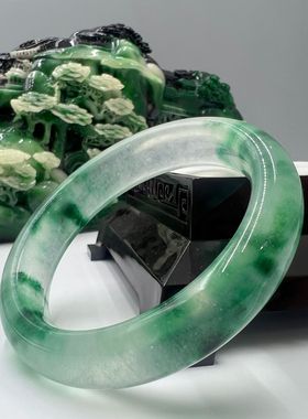 厂家新坑料仿缅甸翡翠手镯扁条飘蓝花水沫玉手镯石英岩手镯