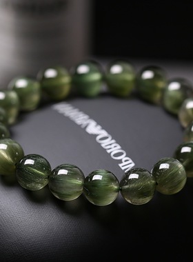 天然绿发晶手链男幽灵手串女天然猫眼顺发水晶情侣手链金发晶送礼