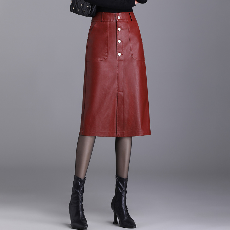 开叉皮裙半身裙女秋冬季中长款