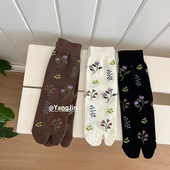 简约韩风花卉分趾袜tabi二趾袜中筒女袜ins款 春秋季 新款 堆堆袜