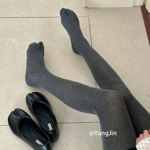 无骨分趾连裤袜女秋竖条纹平板纹二趾Tabi分趾袜百搭分趾鞋打底裤