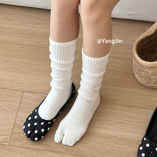 纯色无骨堆堆分趾袜简约韩风ins款 中筒二趾袜女袜小众tabi棉袜