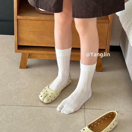 韩系复古麻花纹分趾袜无骨二趾袜女春秋中筒小腿袜Tabi分趾鞋袜子