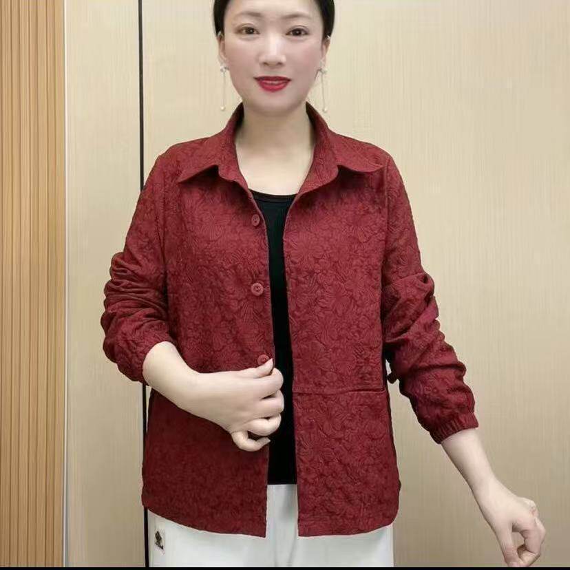 妈妈薄款短款洋气外套翻领衬衫图片