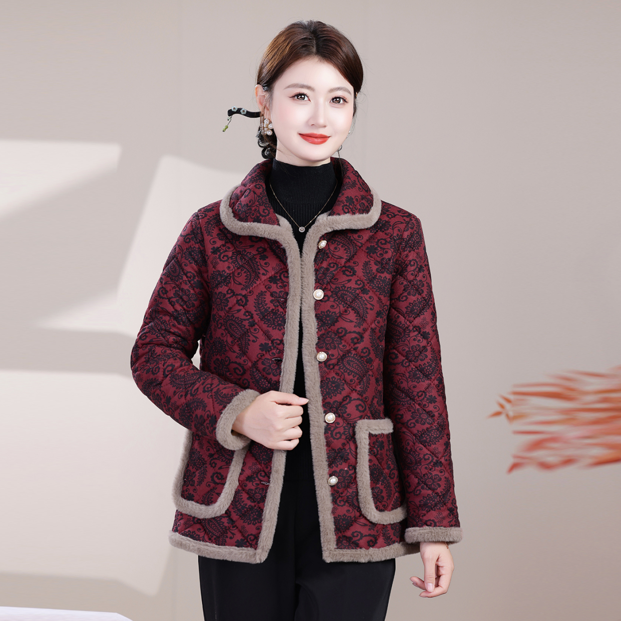 妈妈冬季棉衣加绒加厚棉袄