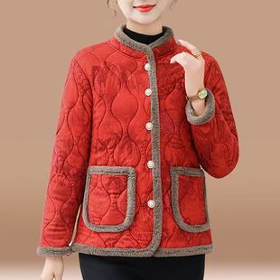 防寒保暖驼绒棉衣中老年女装 妈妈装 百搭显瘦内胆碎花棉袄 新款 冬季