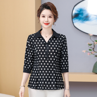 中年妈妈减龄t恤宽松上衣小衫 2025新款 休闲洋气显瘦衬衫 时尚 短袖
