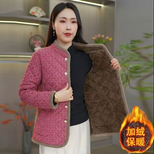 棉服加厚碎花外套时尚 加绒棉衣中老年女装 棉袄保暖 秋冬新款 妈妈装