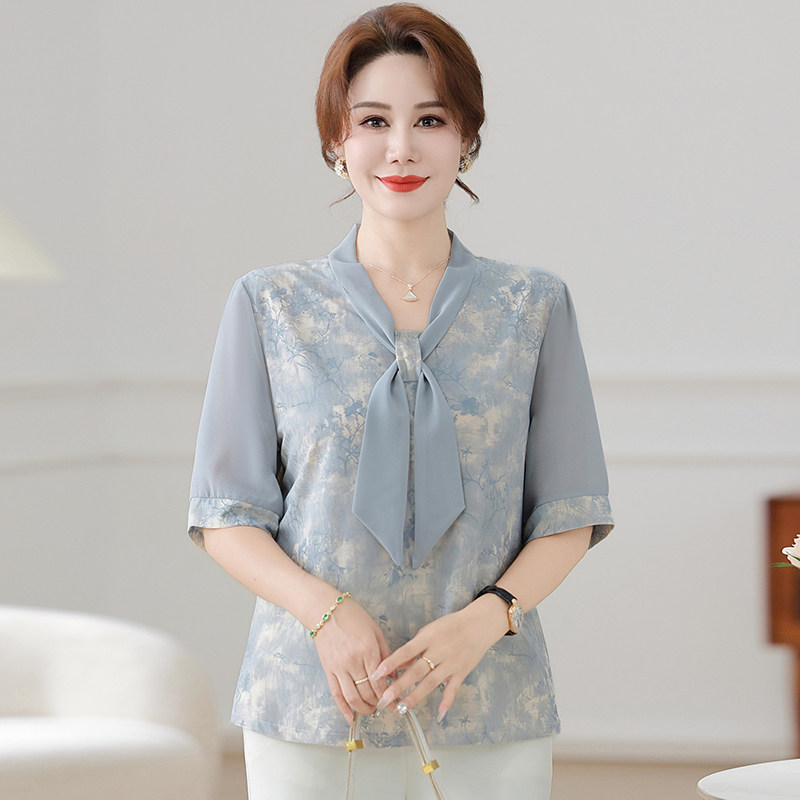妈妈夏装2025雪纺t恤衫洋气中老年女装优雅气质减龄显瘦小衫上衣