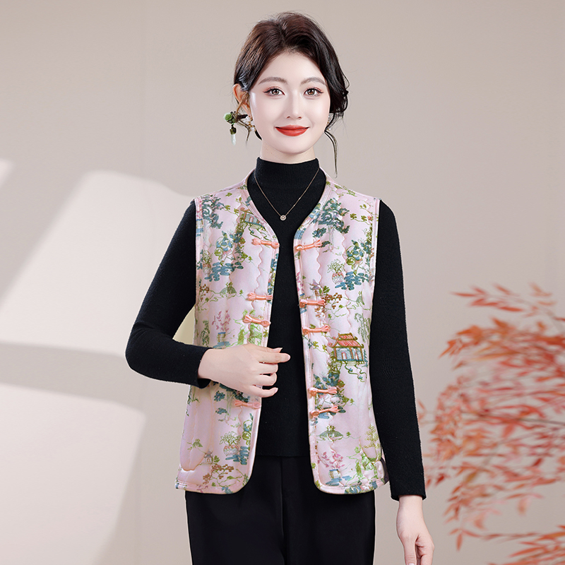 妈妈装春秋新款短袖加绒棉袄