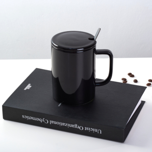 亮光黑陶瓷马克杯简约大容量喝水杯子小众男生水杯茶杯办公室家用