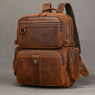 新款疯马皮男士双肩包头层牛皮背包复古真皮旅行包通勤电脑包背包