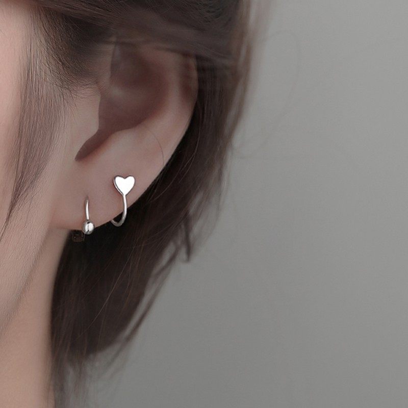 925纯银爱心S弯耳钉2025年新款潮简约星星拧螺丝耳环女小众设计感