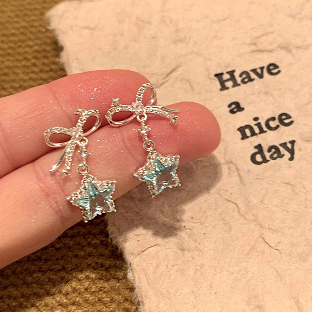 满钻蓝色星星耳钉高级感甜酷耳饰