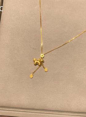 金色小马驹五帝钱项链新年送礼物