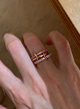 复古粉色三环戒指女2026新款