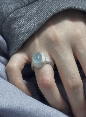 银色哑光仿蓝宝石戒指高级感百搭