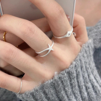 叠戴两件套哑光拉丝海星戒指女