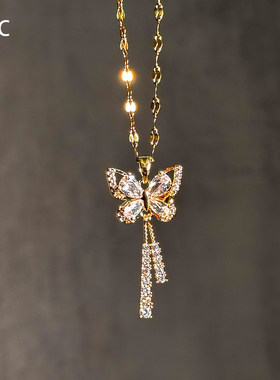 爆闪金色蝴蝶结项链女2026新款