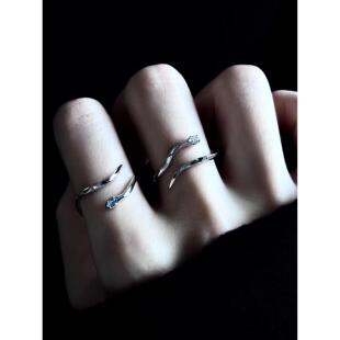 冰川灵蛇蓝闪钻缠绕戒指女2026新款小众设计高级感百搭食指戒指环