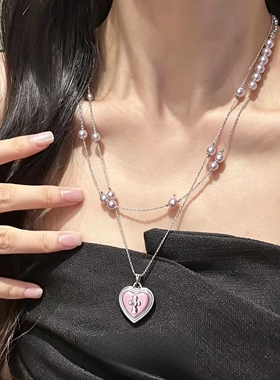 粉色爱心十字架项链女配饰颈链