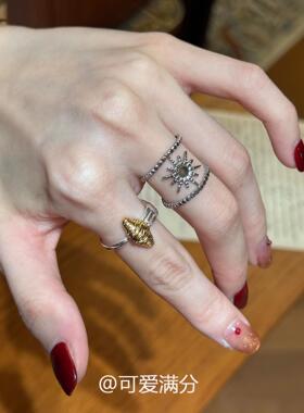 金色牛角包戒指2026新款百搭指环