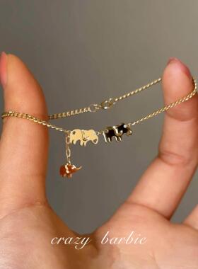 金色小象手链轻奢小众精致高级感