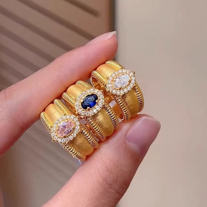 vintage中古金色拉丝鸽子蛋戒指