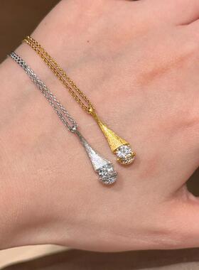 拉丝水滴镶钻项链女2025新爆款