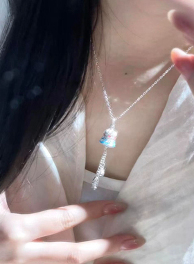 蓝色铃铛小鱼项链女配饰精致颈链